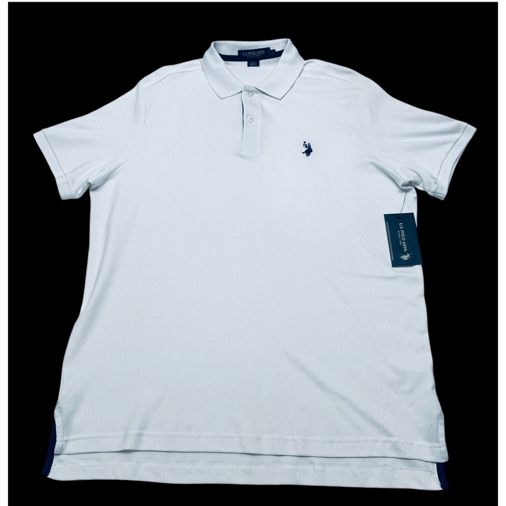 U.S. Polo Assn. Men Large Interlock Polo Luxury Feel Golf White Shirt Preppy NEW